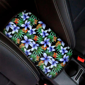 Blue Hawaiian Wildflowers Pattern Print Car Center Console Cover