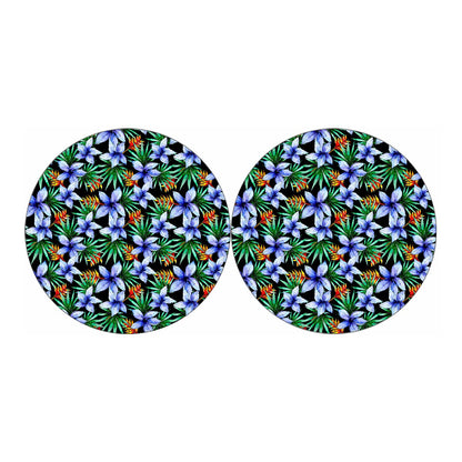 Blue Hawaiian Wildflowers Pattern Print Car Coasters