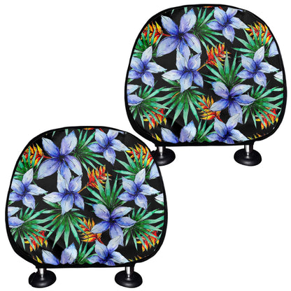 Blue Hawaiian Wildflowers Pattern Print Car Headrest Covers