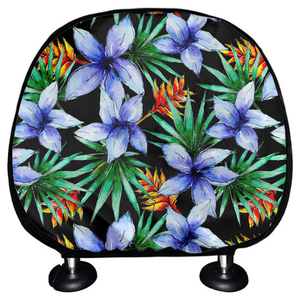 Blue Hawaiian Wildflowers Pattern Print Car Headrest Covers