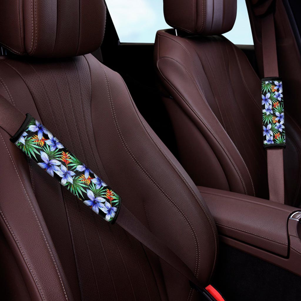 Blue Hawaiian Wildflowers Pattern Print Car Seat Belt Covers