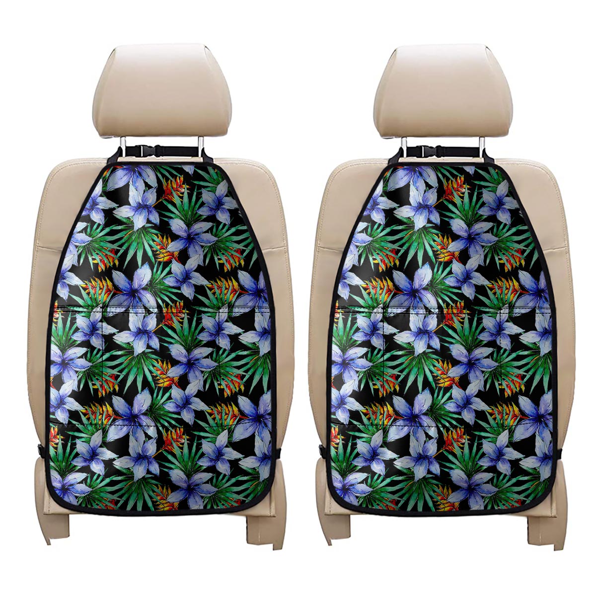 Blue Hawaiian Wildflowers Pattern Print Car Seat Organizers