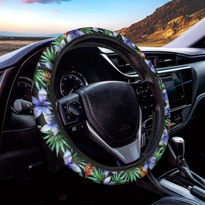 Blue Hawaiian Wildflowers Pattern Print Car Steering Wheel Cover