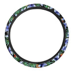 Blue Hawaiian Wildflowers Pattern Print Car Steering Wheel Cover