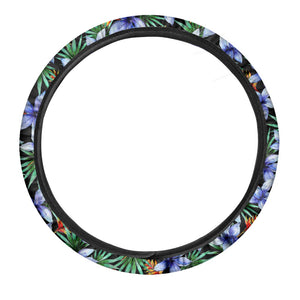 Blue Hawaiian Wildflowers Pattern Print Car Steering Wheel Cover