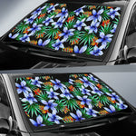 Blue Hawaiian Wildflowers Pattern Print Car Sun Shade GearFrost