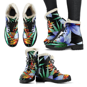 Blue Hawaiian Wildflowers Pattern Print Comfy Boots GearFrost