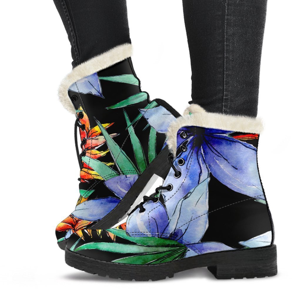 Blue Hawaiian Wildflowers Pattern Print Comfy Boots GearFrost