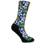 Blue Hawaiian Wildflowers Pattern Print Crew Socks