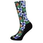 Blue Hawaiian Wildflowers Pattern Print Crew Socks