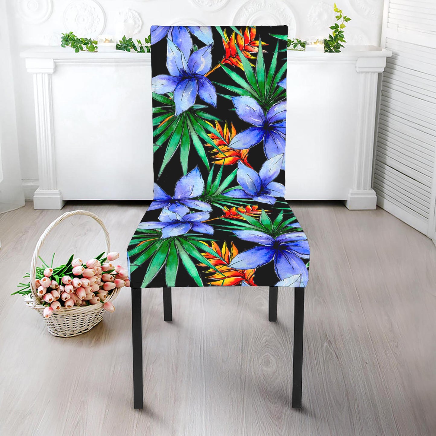Blue Hawaiian Wildflowers Pattern Print Dining Chair Slipcover