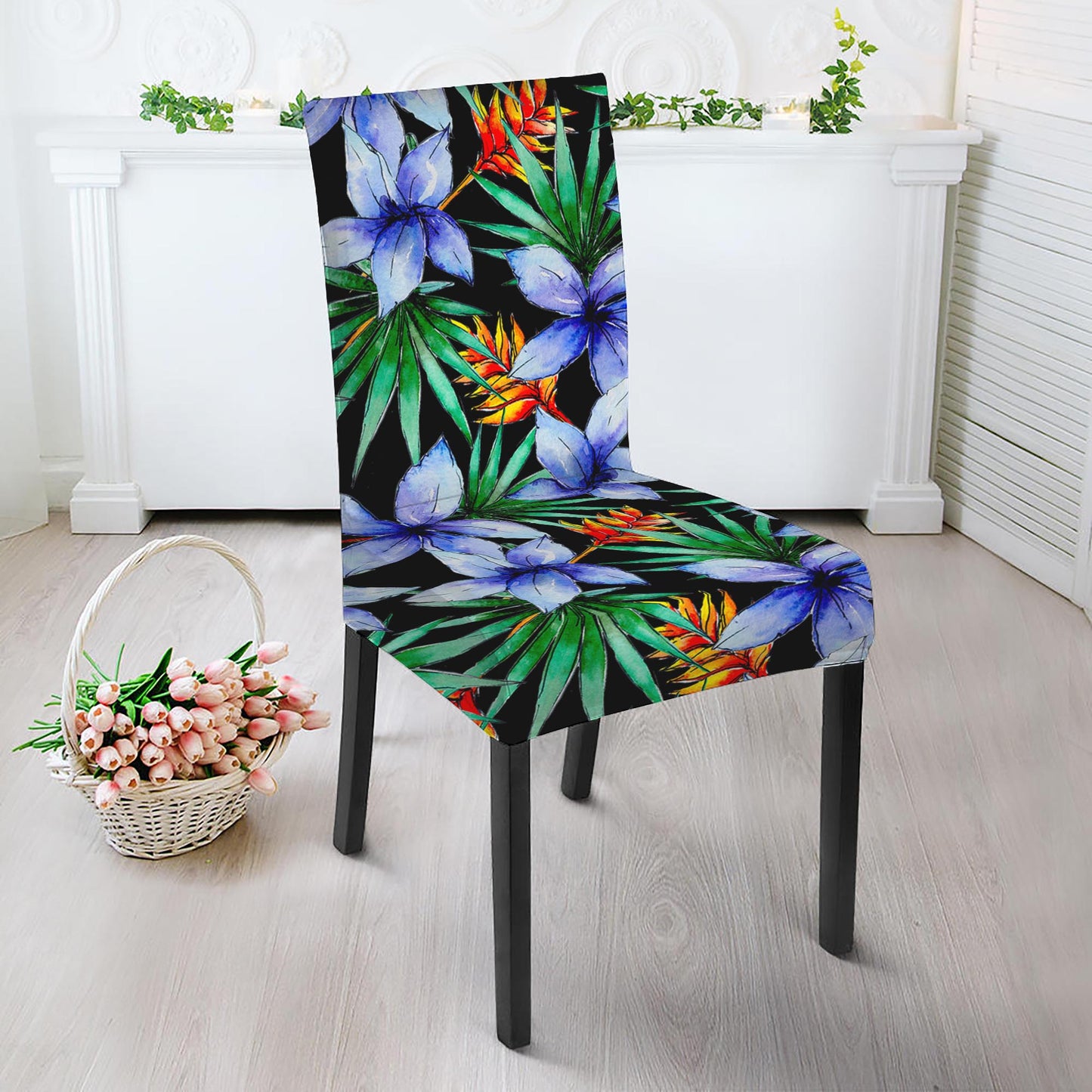 Blue Hawaiian Wildflowers Pattern Print Dining Chair Slipcover