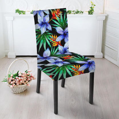Blue Hawaiian Wildflowers Pattern Print Dining Chair Slipcover