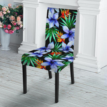 Blue Hawaiian Wildflowers Pattern Print Dining Chair Slipcover