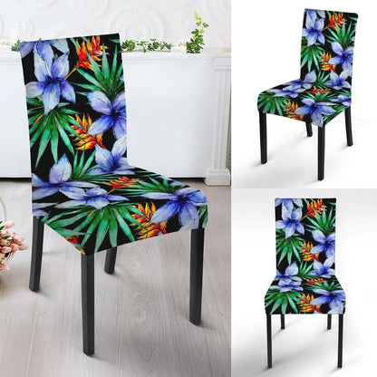 Blue Hawaiian Wildflowers Pattern Print Dining Chair Slipcover