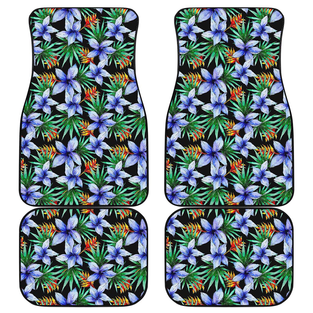 Blue Hawaiian Wildflowers Pattern Print Front and Back Car Floor Mats