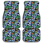 Blue Hawaiian Wildflowers Pattern Print Front and Back Car Floor Mats