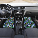 Blue Hawaiian Wildflowers Pattern Print Front and Back Car Floor Mats