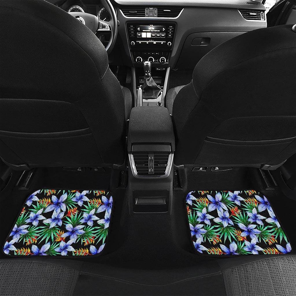 Blue Hawaiian Wildflowers Pattern Print Front and Back Car Floor Mats