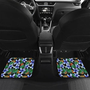 Blue Hawaiian Wildflowers Pattern Print Front and Back Car Floor Mats