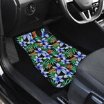 Blue Hawaiian Wildflowers Pattern Print Front and Back Car Floor Mats