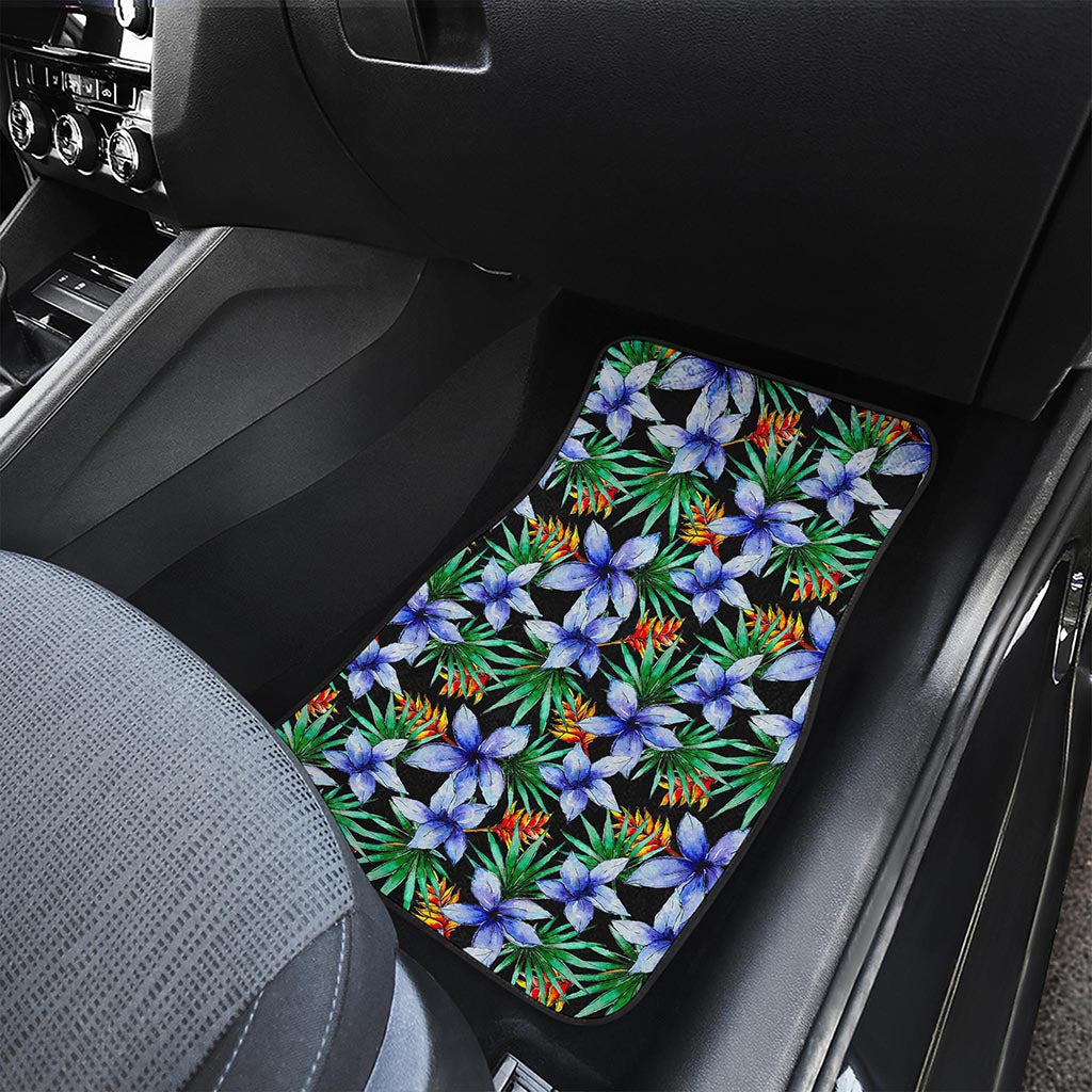 Blue Hawaiian Wildflowers Pattern Print Front and Back Car Floor Mats