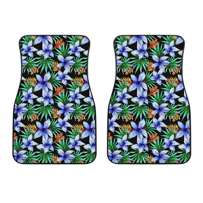 Blue Hawaiian Wildflowers Pattern Print Front Car Floor Mats