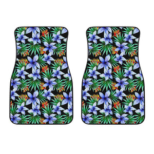 Blue Hawaiian Wildflowers Pattern Print Front Car Floor Mats