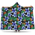 Blue Hawaiian Wildflowers Pattern Print Hooded Blanket