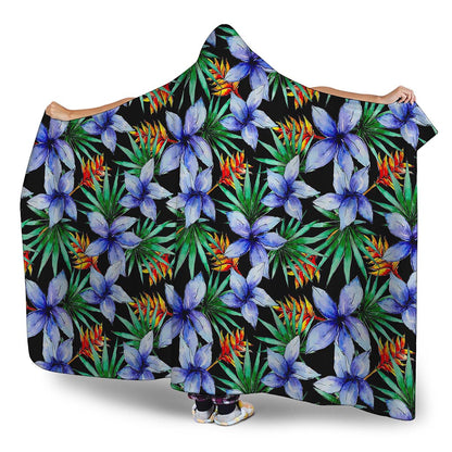 Blue Hawaiian Wildflowers Pattern Print Hooded Blanket