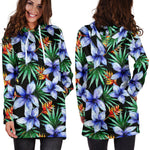 Blue Hawaiian Wildflowers Pattern Print Hoodie Dress GearFrost