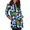 Blue Hawaiian Wildflowers Pattern Print Hoodie Dress GearFrost