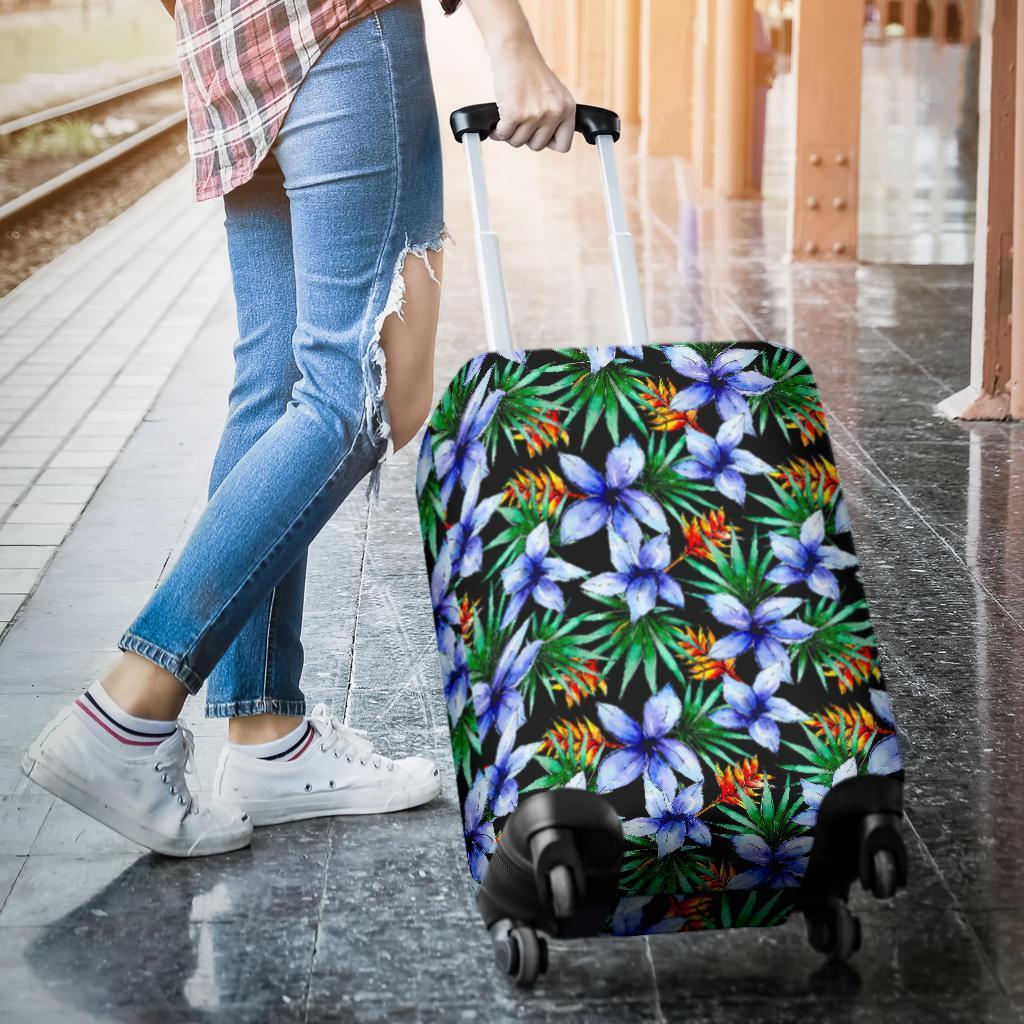 Blue Hawaiian Wildflowers Pattern Print Luggage Cover GearFrost