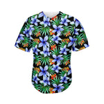 Blue Hawaiian Wildflowers Pattern Print Men's Baseball Jersey