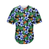 Blue Hawaiian Wildflowers Pattern Print Men's Baseball Jersey