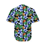 Blue Hawaiian Wildflowers Pattern Print Men's Baseball Jersey