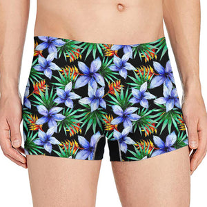 Blue Hawaiian Wildflowers Pattern Print Men's Boxer Briefs