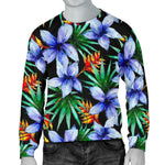 Blue Hawaiian Wildflowers Pattern Print Men's Crewneck Sweatshirt GearFrost