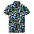 Blue Hawaiian Wildflowers Pattern Print Men's Short Sleeve Shirt