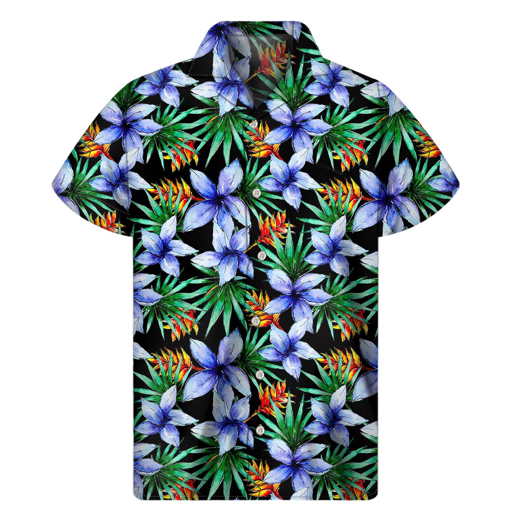 Blue Hawaiian Wildflowers Pattern Print Men's Short Sleeve Shirt