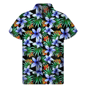 Blue Hawaiian Wildflowers Pattern Print Men's Short Sleeve Shirt