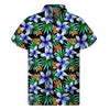 Blue Hawaiian Wildflowers Pattern Print Men's Short Sleeve Shirt