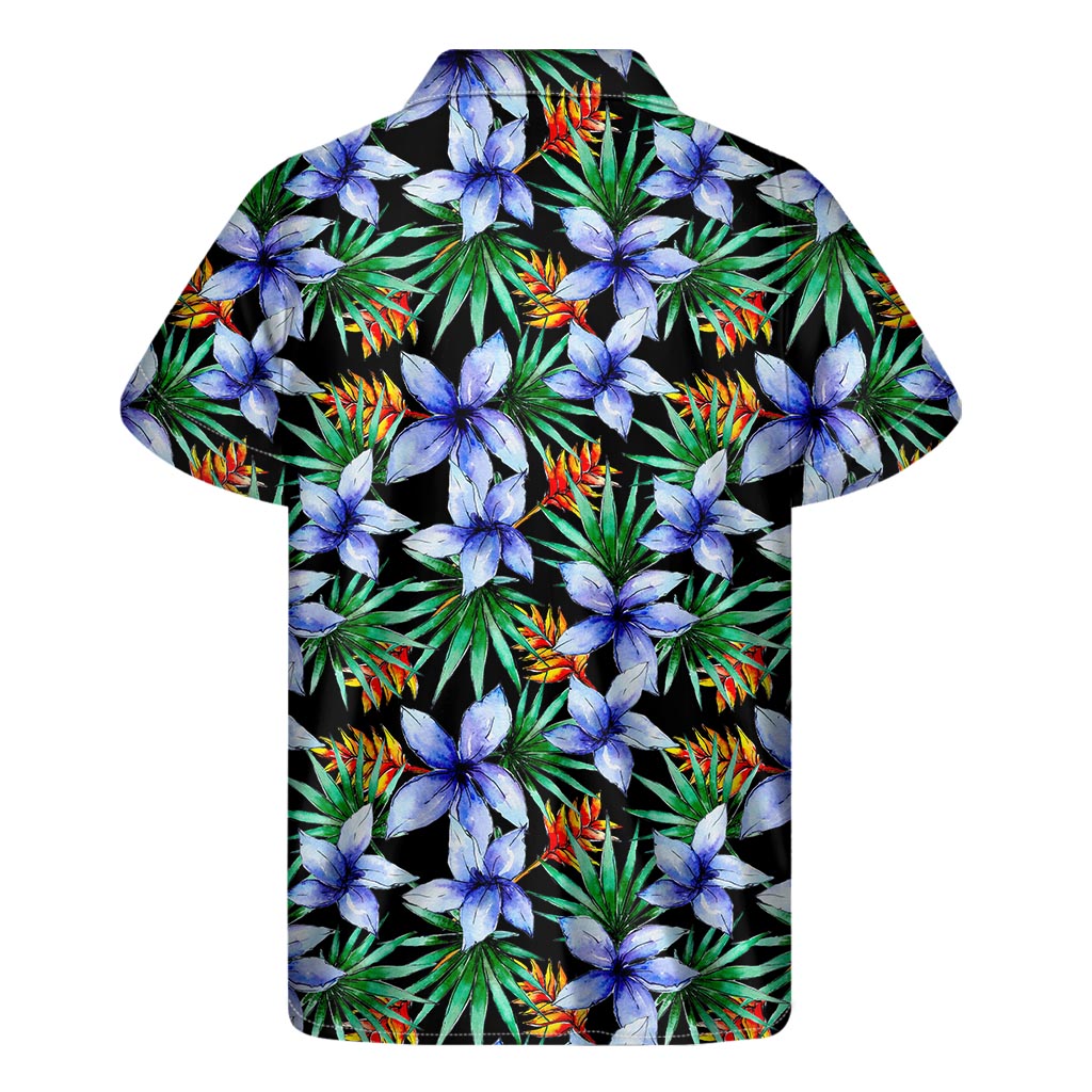 Blue Hawaiian Wildflowers Pattern Print Men's Short Sleeve Shirt