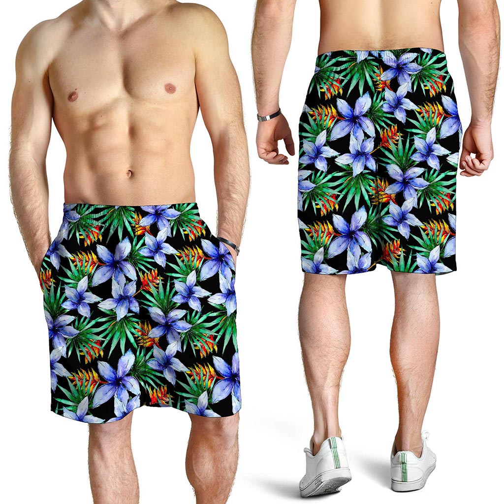 Blue Hawaiian Wildflowers Pattern Print Men's Shorts