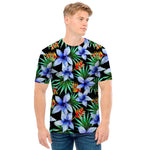 Blue Hawaiian Wildflowers Pattern Print Men's T-Shirt
