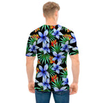 Blue Hawaiian Wildflowers Pattern Print Men's T-Shirt
