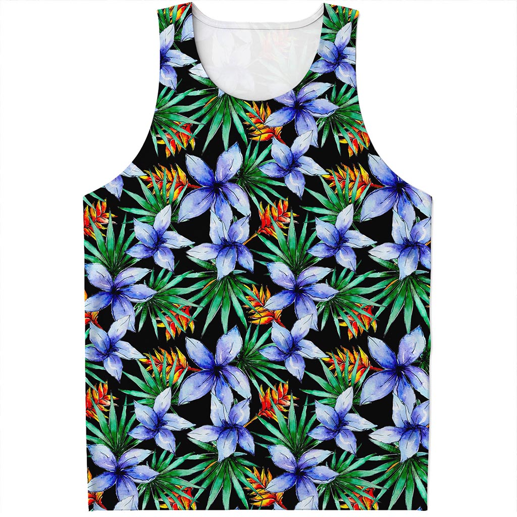 Blue Hawaiian Wildflowers Pattern Print Men's Tank Top