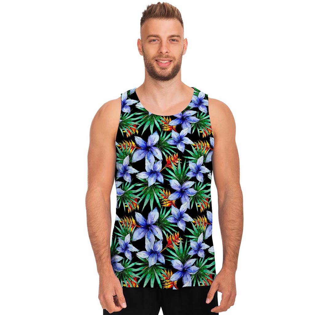 Blue Hawaiian Wildflowers Pattern Print Men's Tank Top
