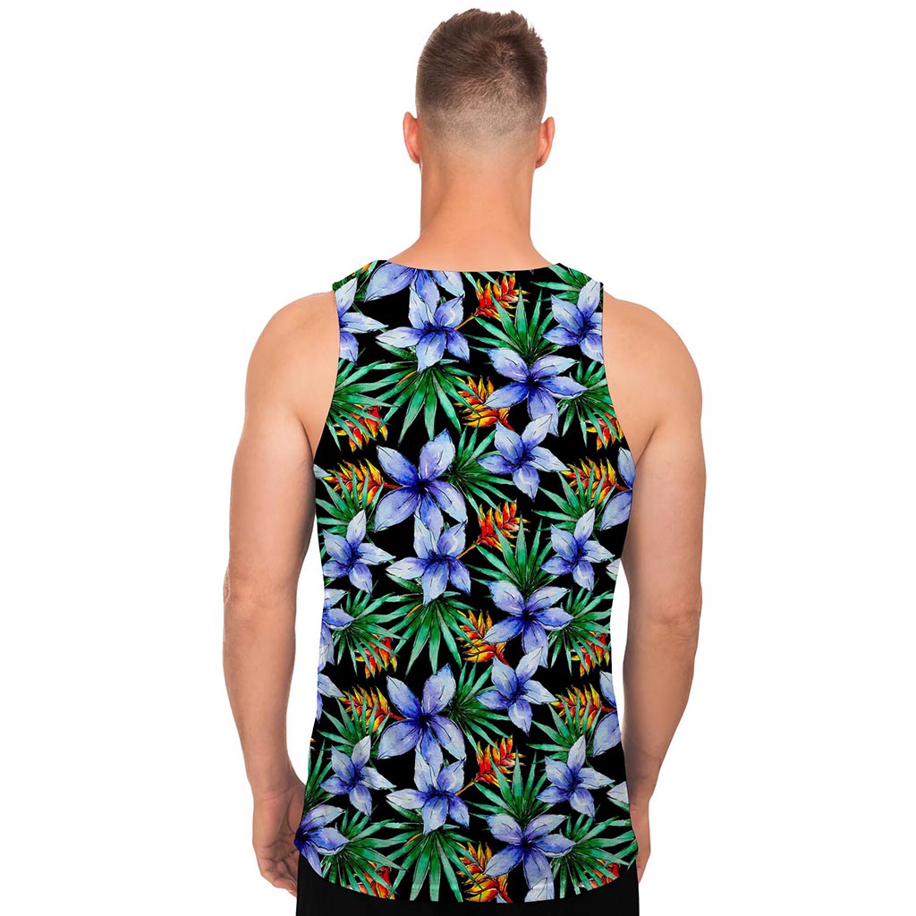 Blue Hawaiian Wildflowers Pattern Print Men's Tank Top