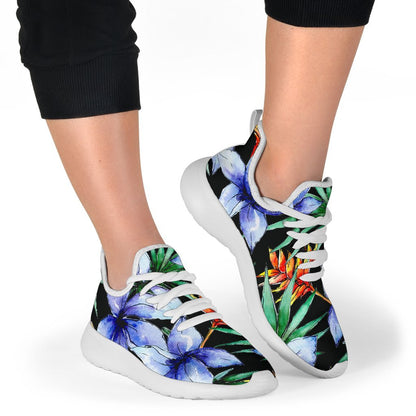 Blue Hawaiian Wildflowers Pattern Print Mesh Knit Shoes GearFrost